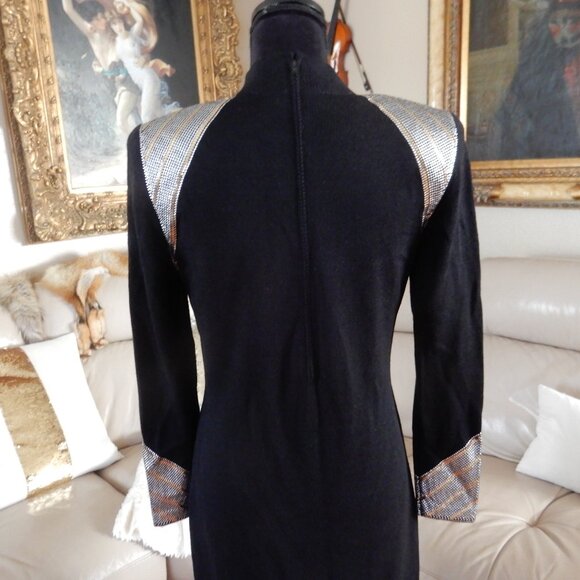 Vtg.St.John Evening by Marie Gray Knit Dress Gold & Silver Embellished Sz.4 - Picture 2 of 16